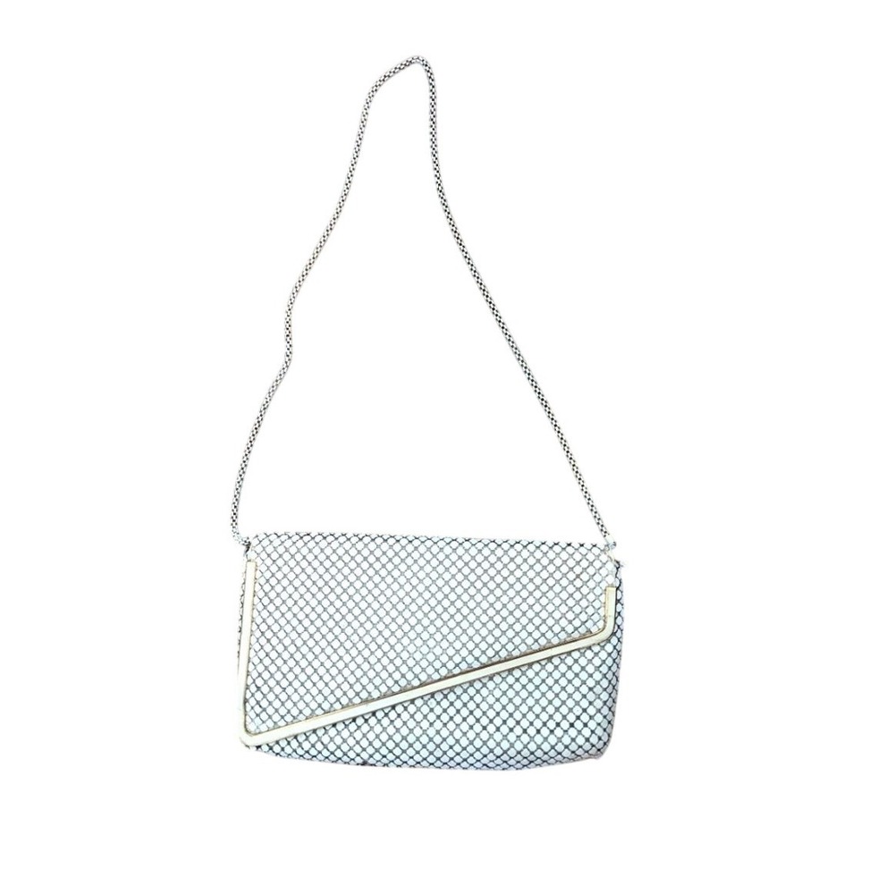 Vintage 80s white metal chain‎ shoulder bag or clutch